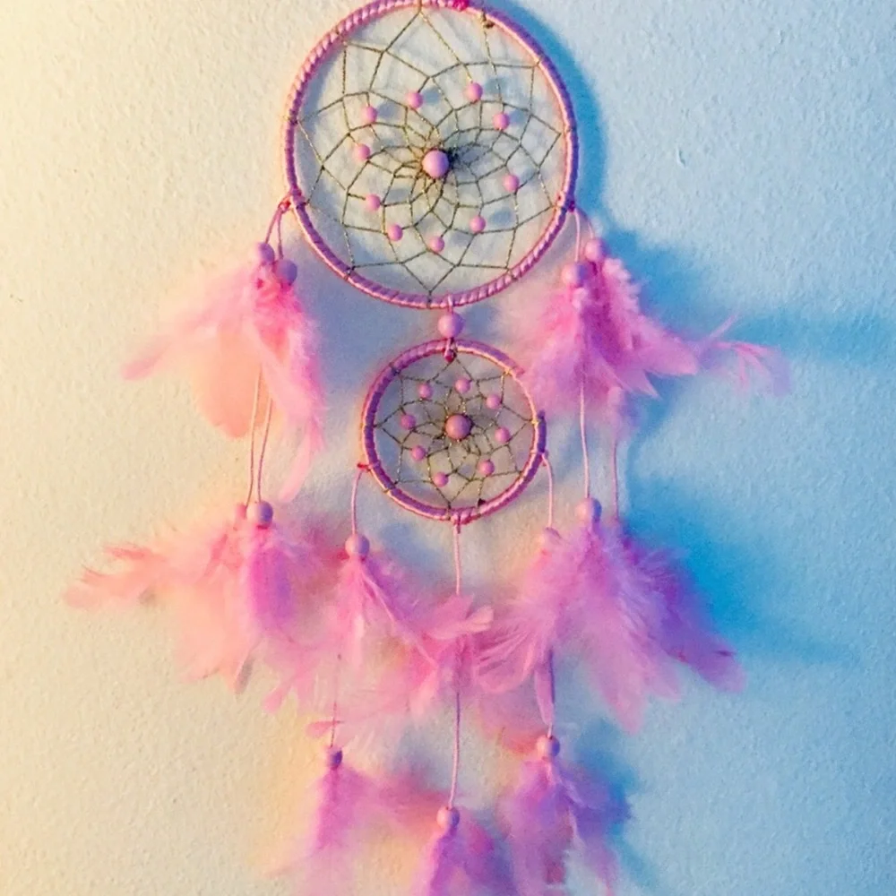 Pink Feather Dreamcatcher Wall Hanging